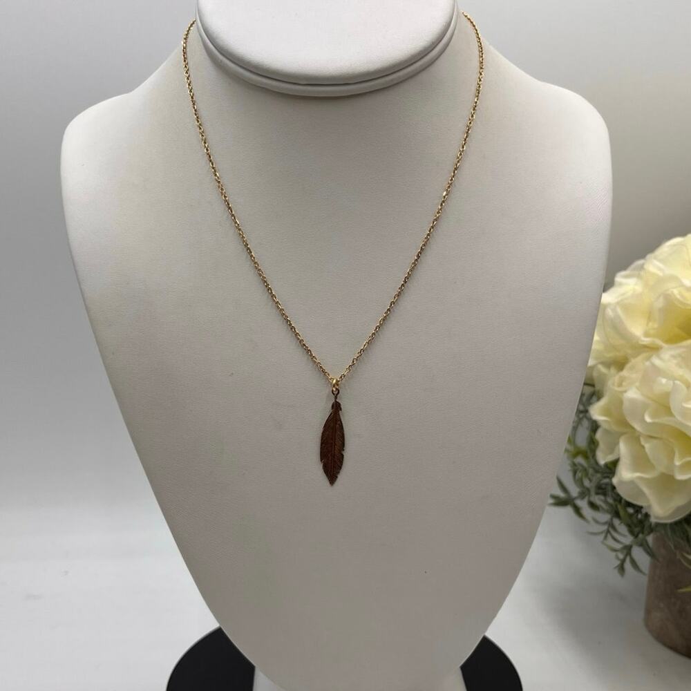 Dyadema Italian Sterling Silver Feather‎ Necklace Gold Plated Vermeil Italy